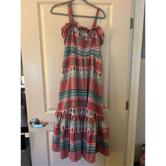 NEW Red Boho Lightweight Ruffle Sundress Maxi Dress L - Picture 2 of 4